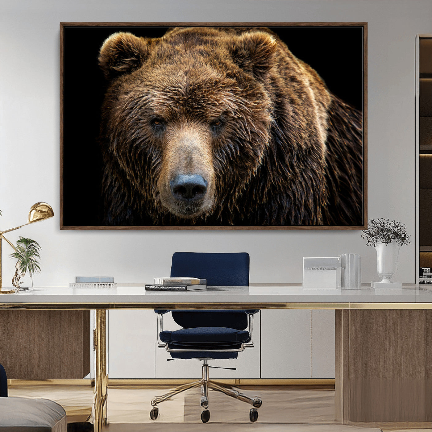 MGV-FC-36X24 - Grizzly Brown Bear Canvas Wall Art, Wildlife Animal Canvas Artwork Bear Print, Bear Wall Art Print,