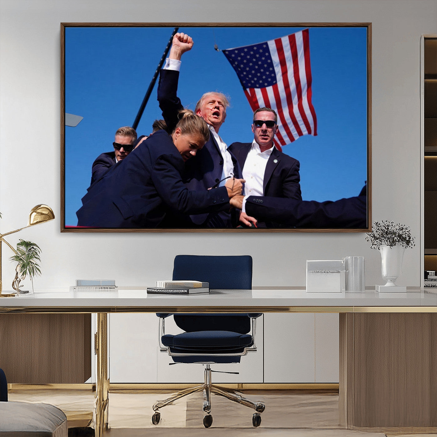 MGV-FC-36X24 - Donald Trump Assassination Attempt Wall Art Print, Trump Historic Footage - Iconic Reaction by Trump