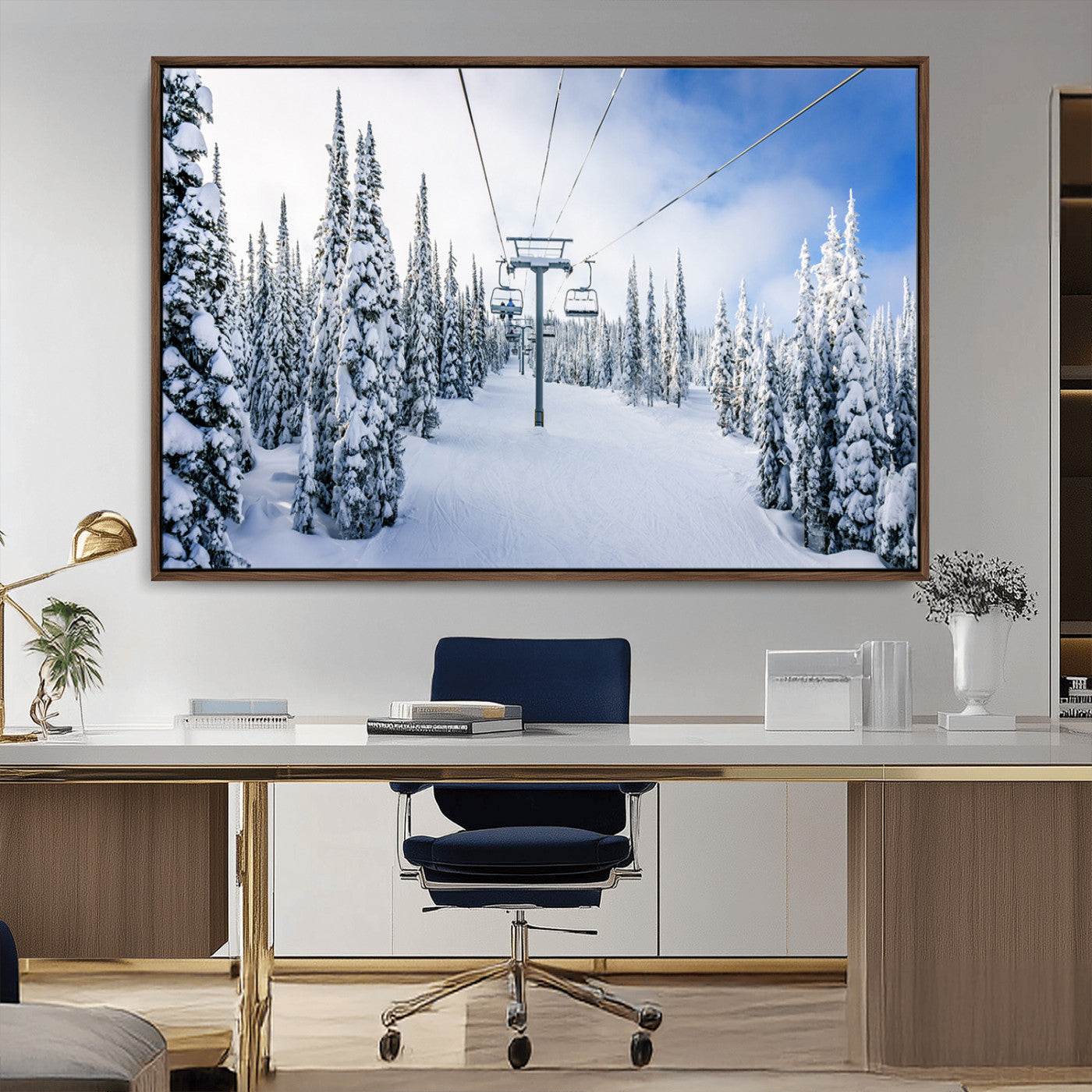 MGV-FC-36X24 - Winter Ski Lift Wall Art Print - Landscape Wall Art | Snowy Mountain Adventure | Perfect for Cabin