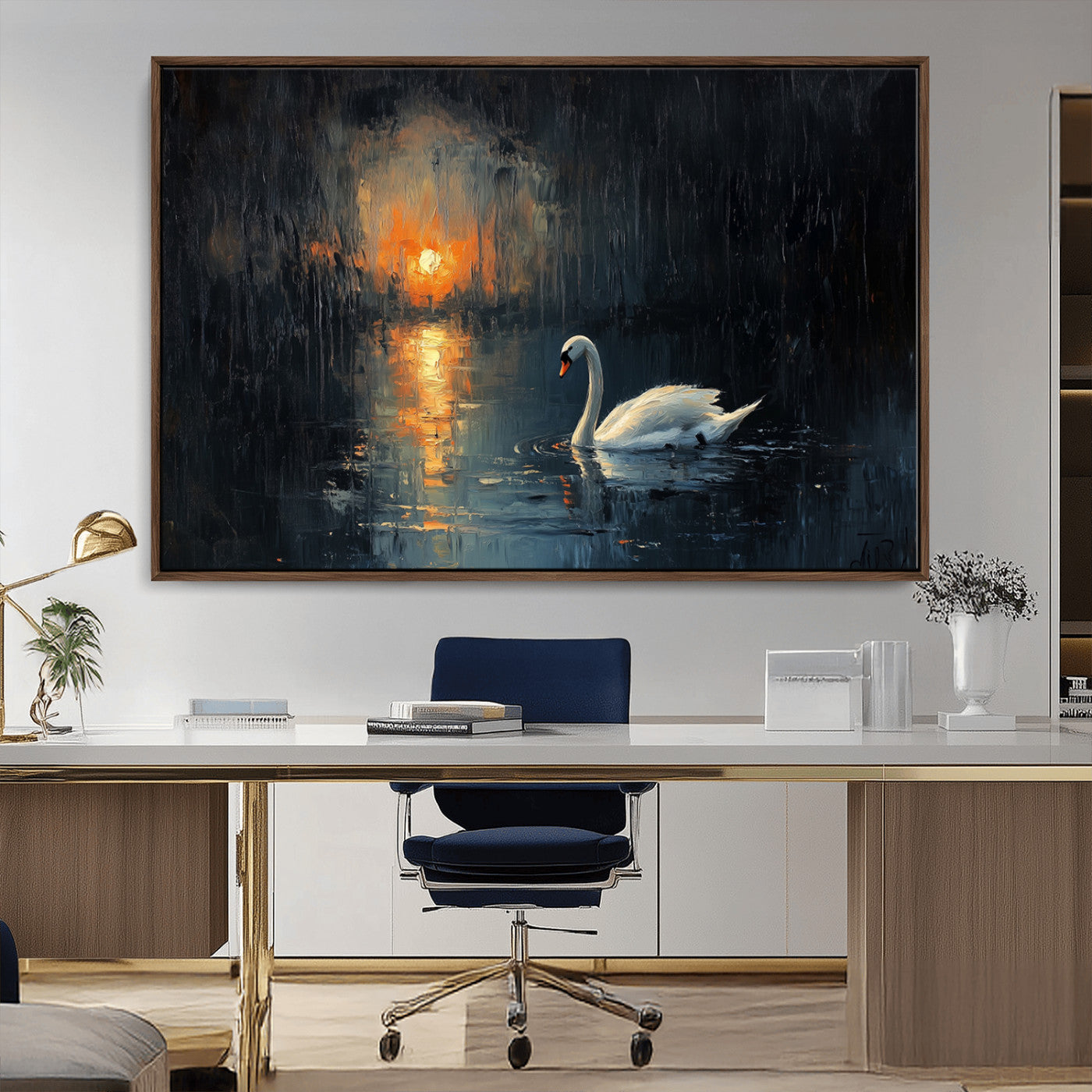 MGV-FC-36X24 - Abstract Swan on Water Wall Art Canvas Print - Elegant Nature Scene for Modern Home Decor
