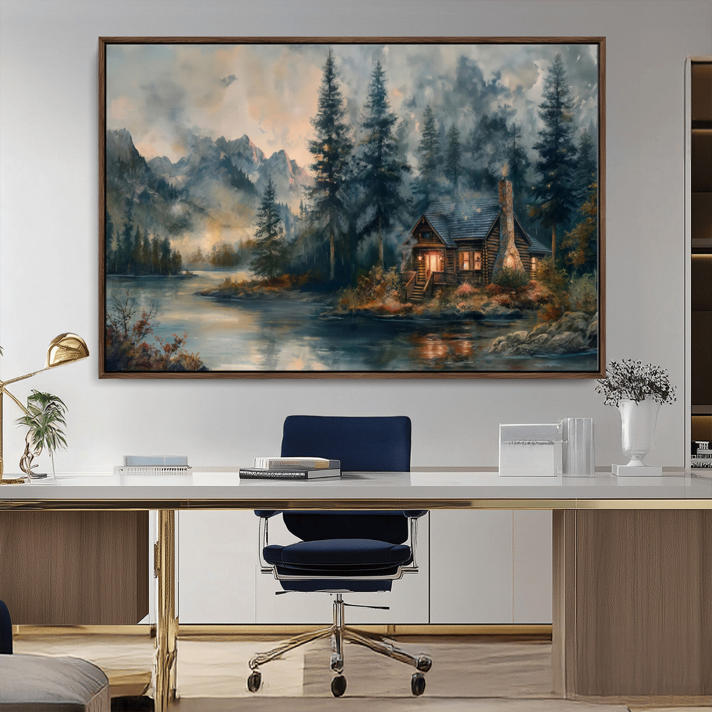 MGV-FC-36X24 - Rustic Cabin Woods Wall Art Print | Lake in a Forest Canvas Print | Cabin, Lodge, and Farmhouse