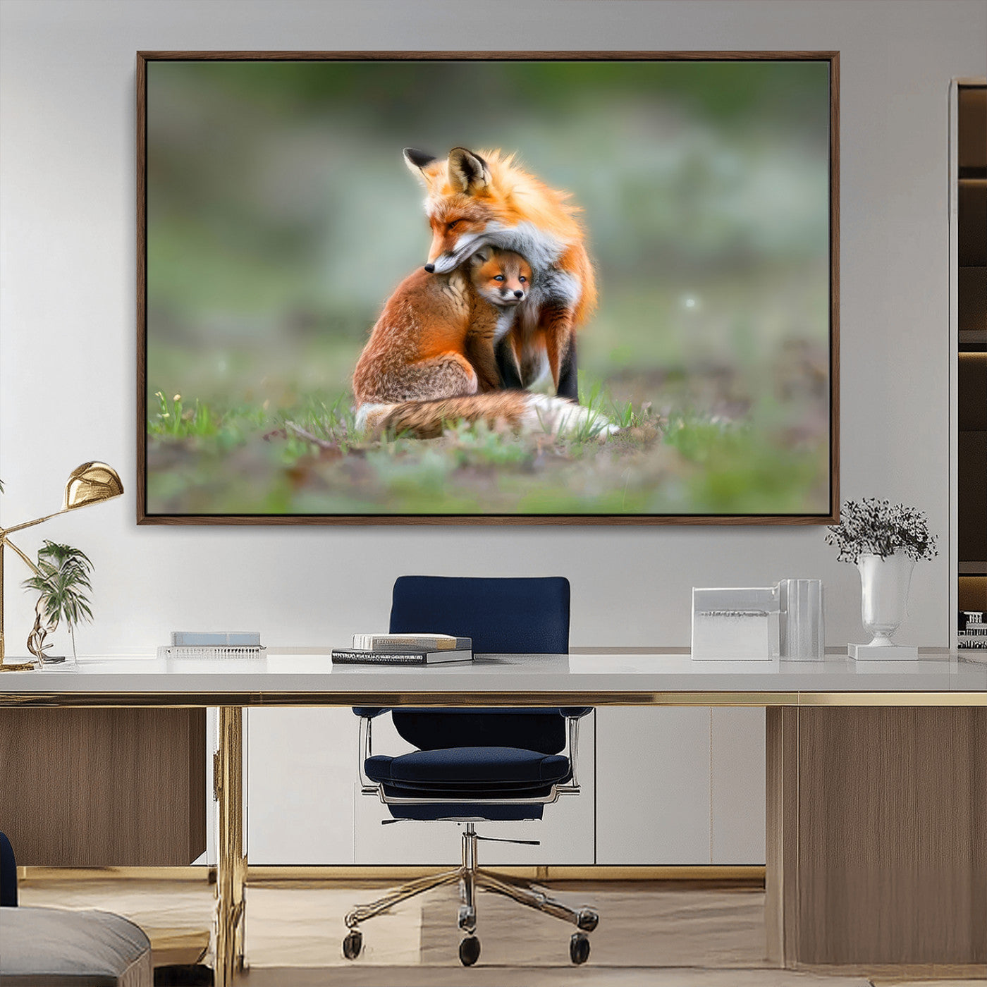 MGV-FC-36X24 - Heartwarming Fox and Baby Cub Wall Art | Ready to Hang Canvas Print of Foxes in Nature | Perfect for