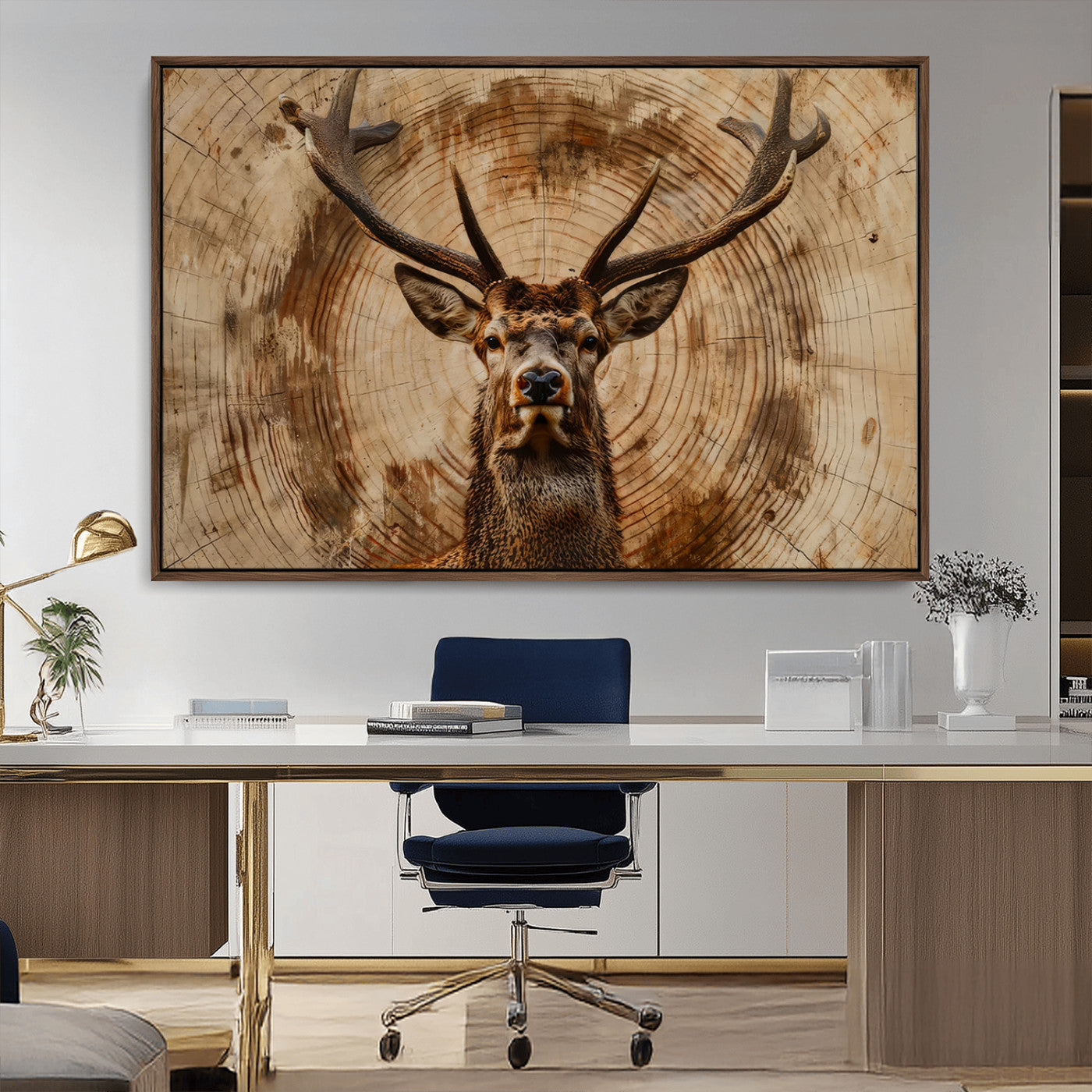 MGV-FC-36X24 - Wood Abstract Deer Wall Art | Rustic Wildlife Canvas Print | Ready to Hang Stag Head Triptych for