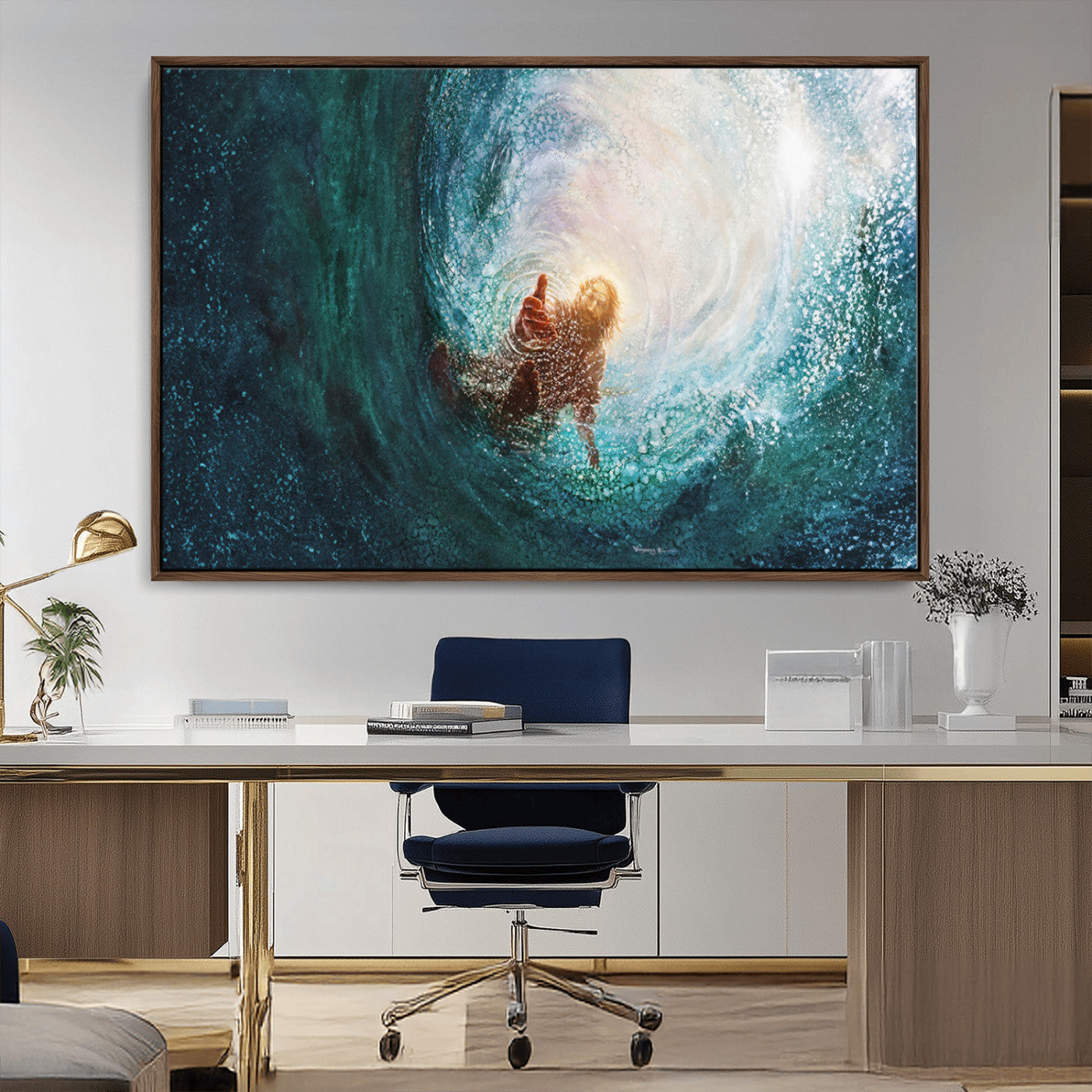 MGV-FC-36X24 - Powerful Jesus Canvas Print - Hand of Salvation, Inspirational Wall Art - Framed, Ready to Hang for