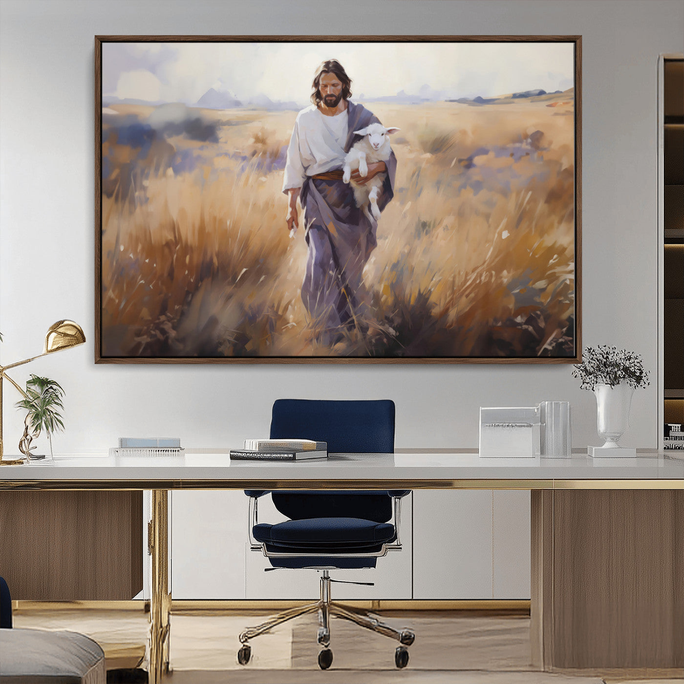 MGV-FC-36X24 - Jesus the Good Shepherd Wall Art Canvas Print - Lost Lamb Print for Prayer Room Decor
