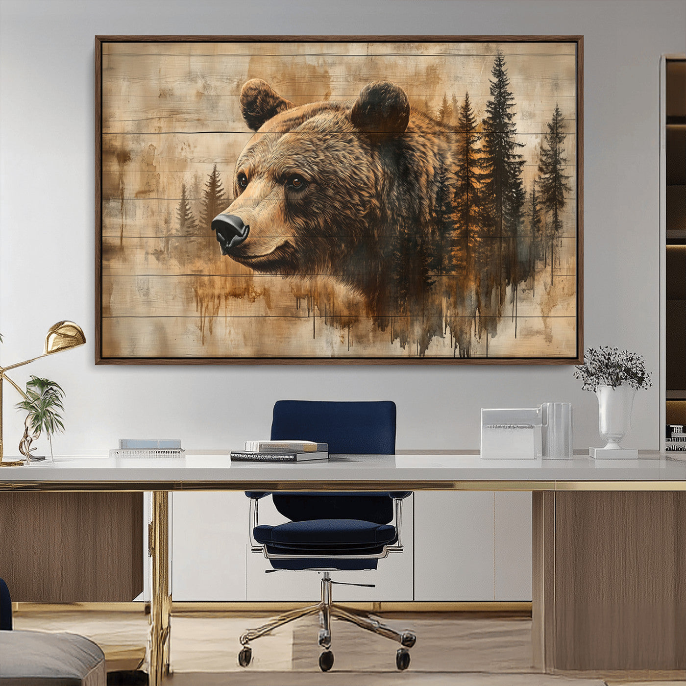 MGV-FC-36X24 - Rustic Grizzly Bear Wall Art, Abstract Grizzly 399 Bear Wall Art Canvas Print - Woodland Wildlife