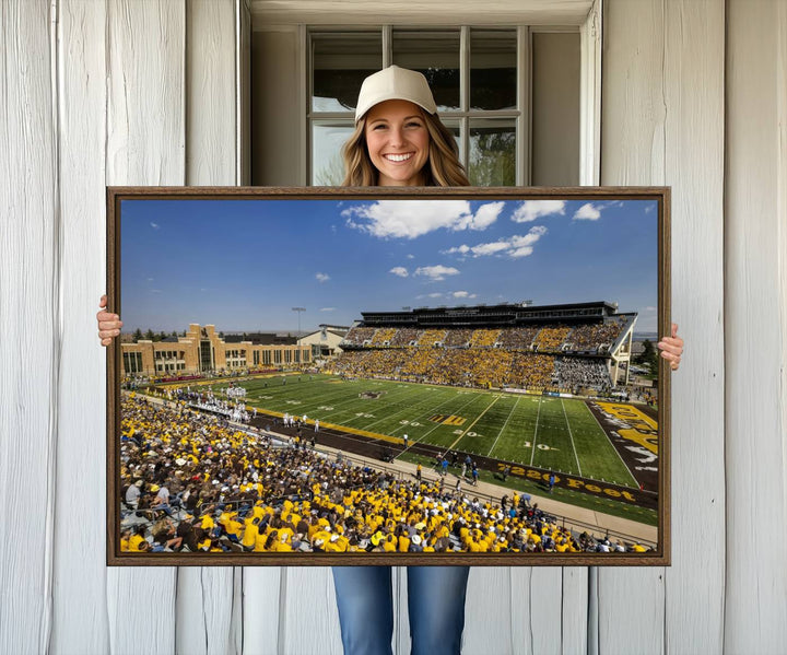 Aerial view of University of Wyoming Cowboys game at Jonah Field, perfect for a giclee canvas print.