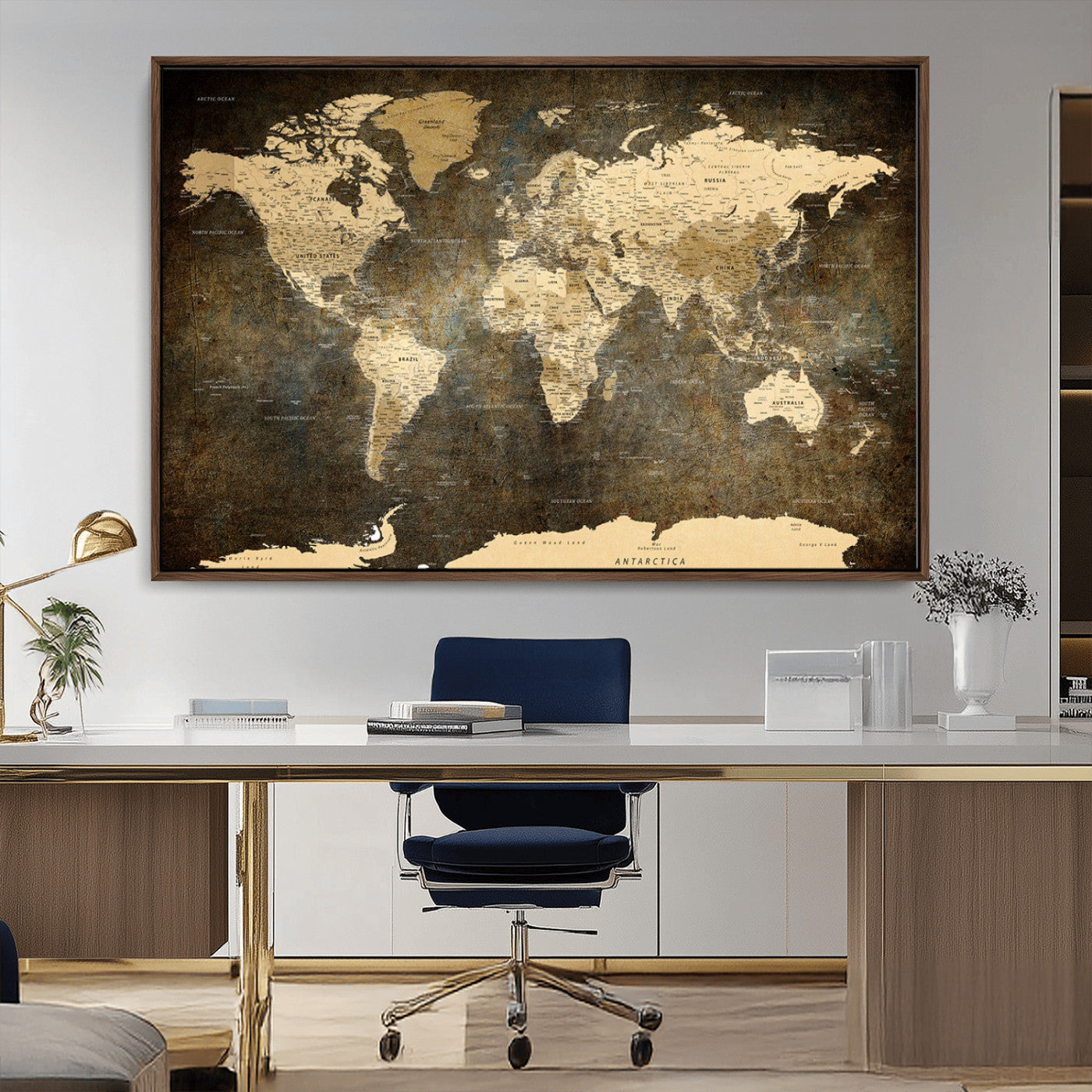 MGV-FC-36X24 - Push Pin World Map Canvas Print – Framed Wall Art for Couples to Track Their Travels – Anniversary