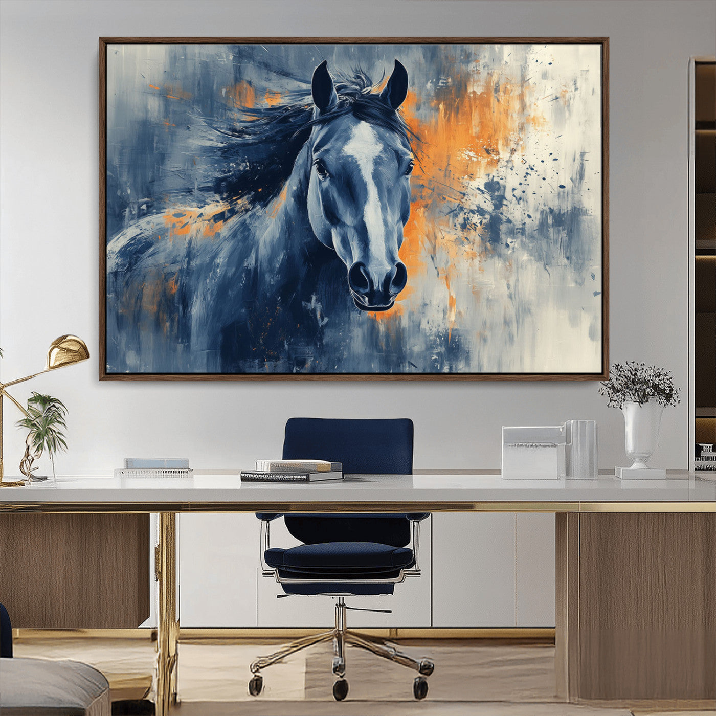 MGV-FC-36X24 - Abstract Blue Horse Wall Art Print Canvas | Horse Wall Art Print | Western Decor for Farmhouse |