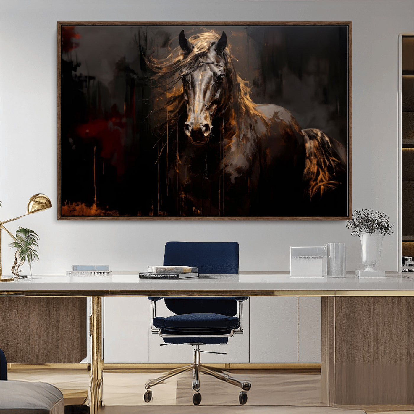 MGV-FC-36X24 - Abstract Black Horse Canvas Print for Farmhouse Wall Art | Abstract Equine Wall Art | Western Decor