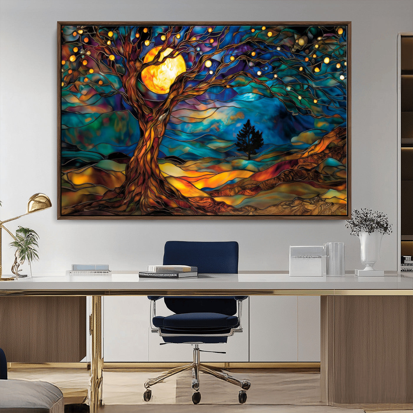 MGV-FC-36X24 - Tree of Life Wall Art - Yggdrasil Tree of Life Canvas Print - Vibrant Moonlit Tree Wall Art,  Tree