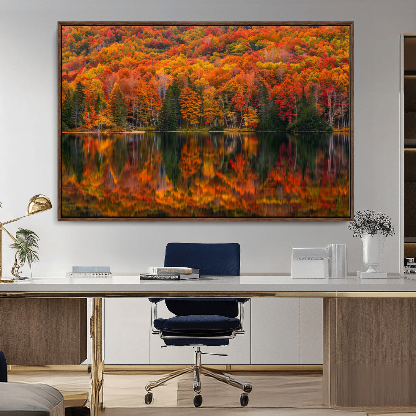 MGV-FC-36X24 - Fall Foliage Wall Art - Autumn Reflection Canvas Print, Stunning Fall Foliage Wall Art, Serene Lake