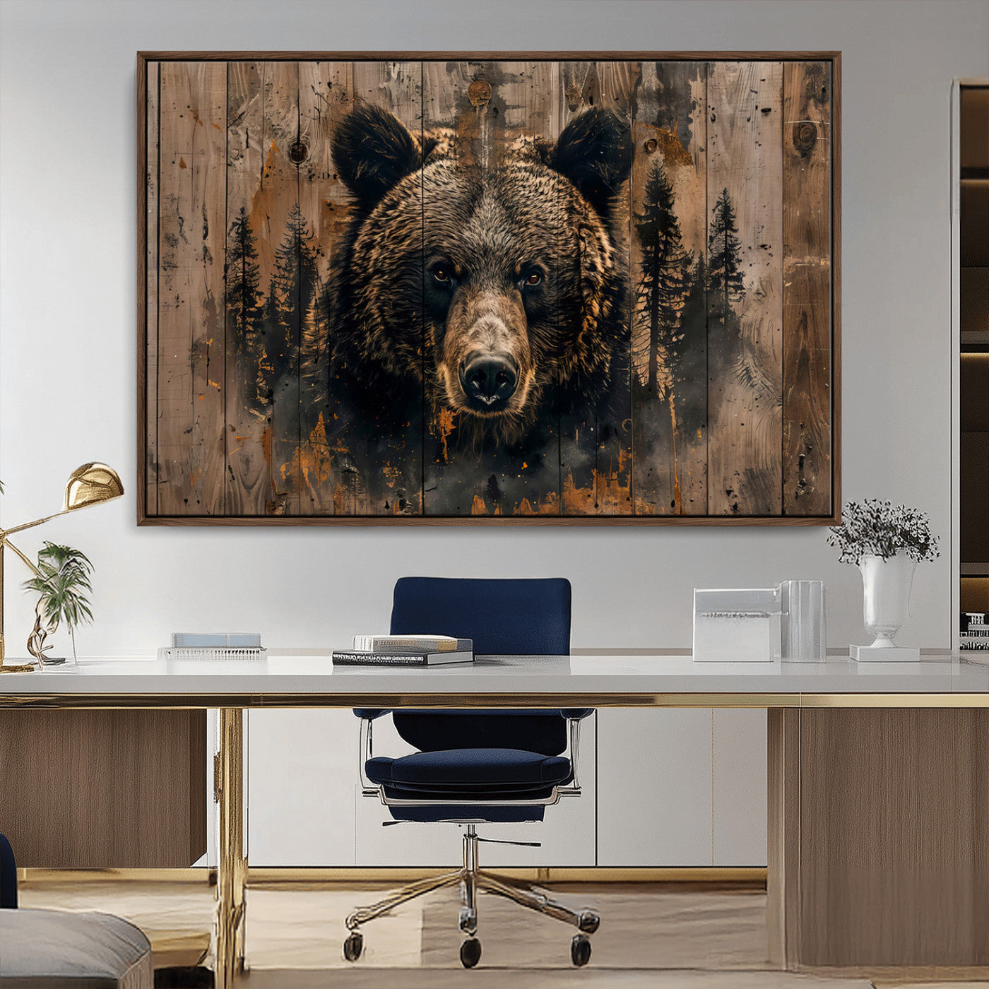 MGV-FC-36X24 - Rustic Grizzly 399 Wall Art | Triptych Canvas Print | Rustic Cabin Wall Decor | Perfect for