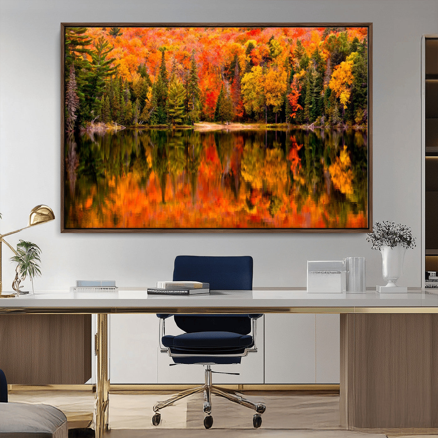 MGV-FC-36X24 - Forest Reflection Art | Autumn Forest Reflection Wall Art | Triptych Canvas Print | Vibrant Fall
