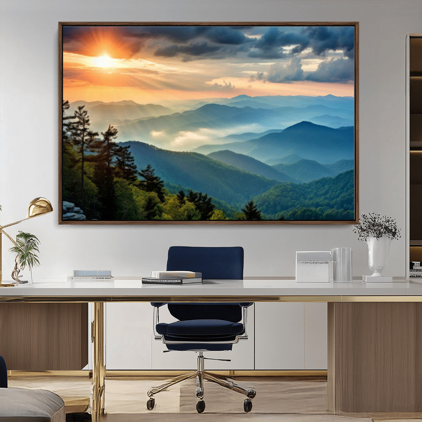 MGV-FC-36X24 - Sunrise Over Mountain Range Wall Art Canvas Print, Farmhouse Wall Decor, Cabin Wall Art