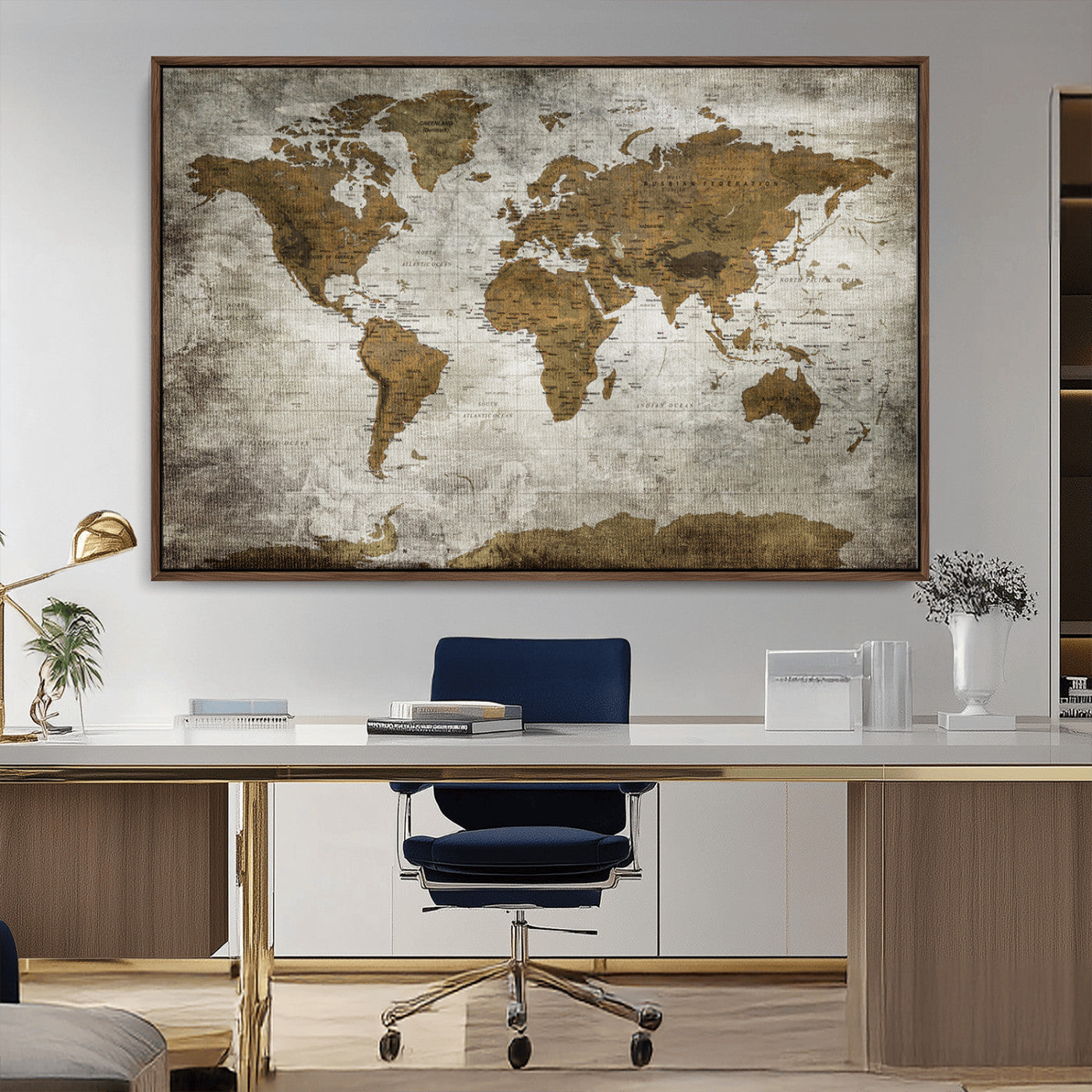 MGV-FC-36X24 - Push Pin World Map Canvas Print – Framed Wall Art for Couples to Track Their Travels – Anniversary
