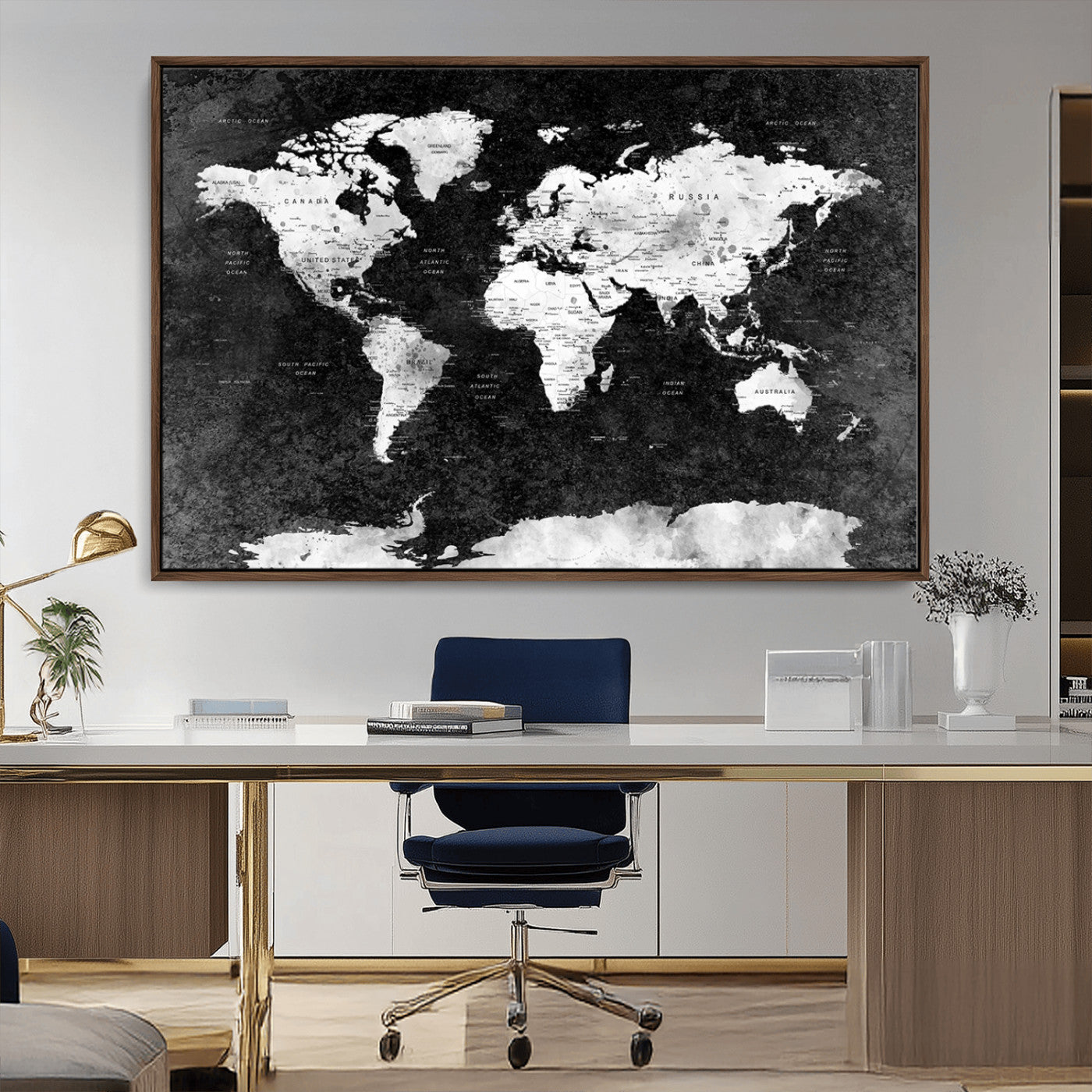 MGV-FC-36X24 - Push Pin World Map Canvas Print – Framed Wall Art for Couples to Track Their Travels – Anniversary