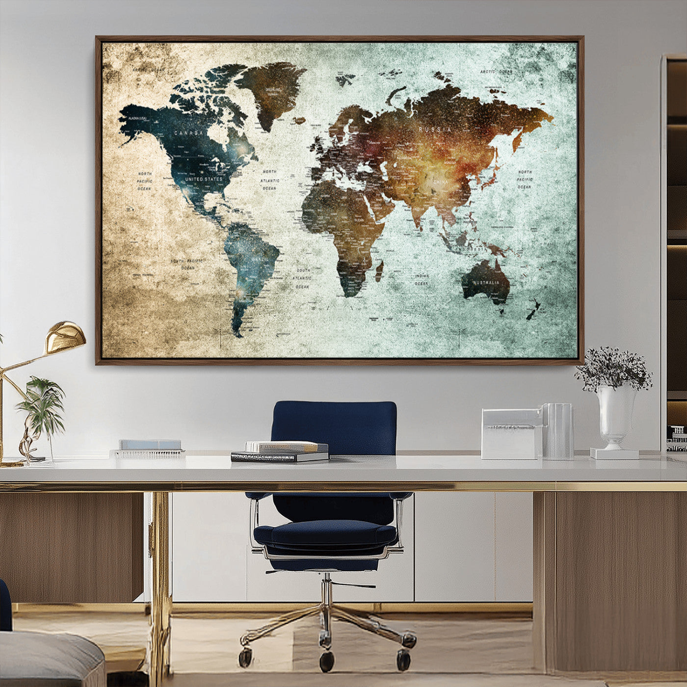 MGV-FC-36X24 - Push Pin World Map Canvas Print – Framed Wall Art for Couples to Track Their Travels – Anniversary