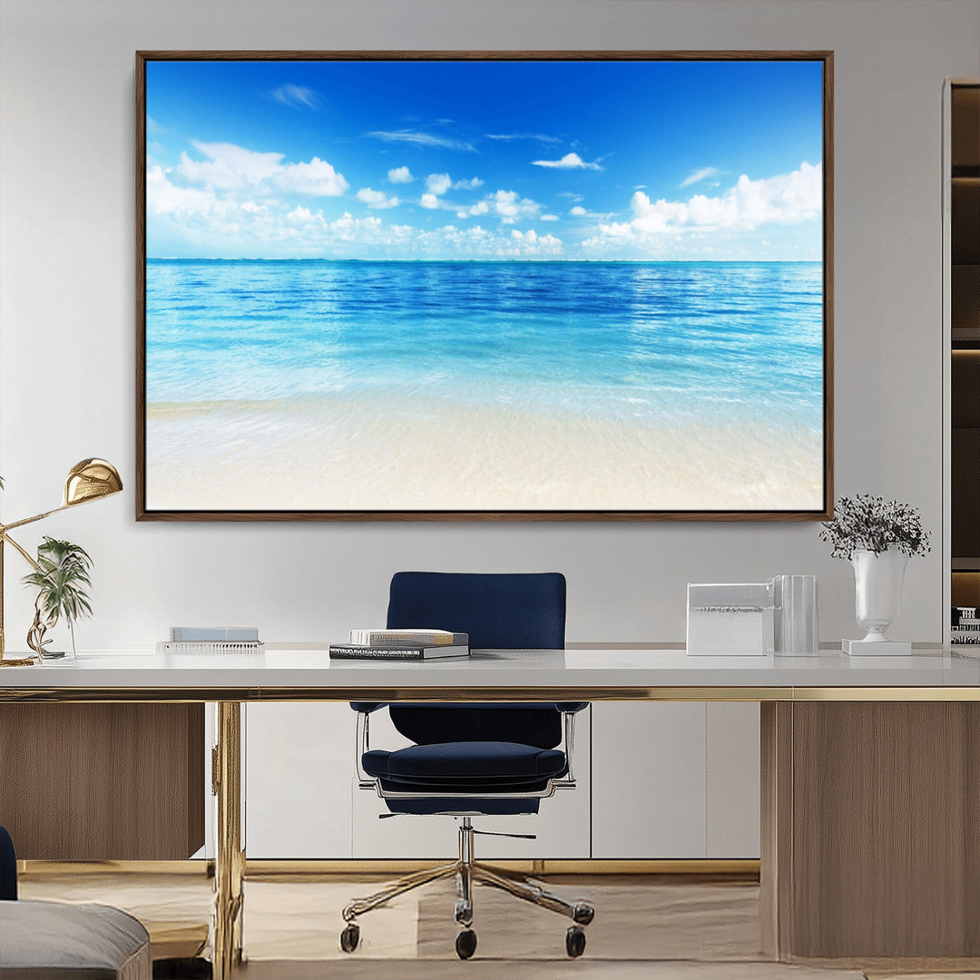 MGV-FC-36X24 - Beach Scene Canvas Wall Art Print – Tranquil Ocean Horizon and White Sand Beach Wall Decor for Home