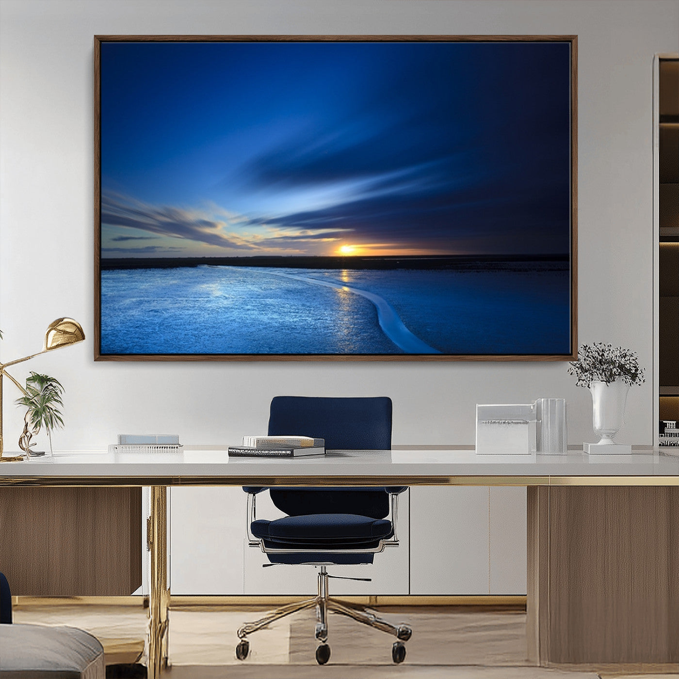 MGV-FC-36X24 - Blue Sunset Ocean Canvas Wall Art Print – Serene Coastal Horizon Wall Decor for Home or Office –