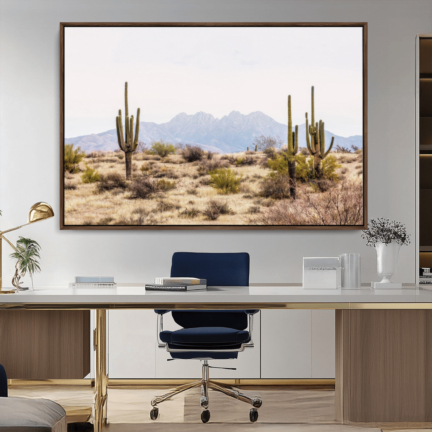 MGV-FC-36X24 - Desert Cactus Canvas Wall Art – Serene Southwestern Arizona Landscape with Majestic Mountains -