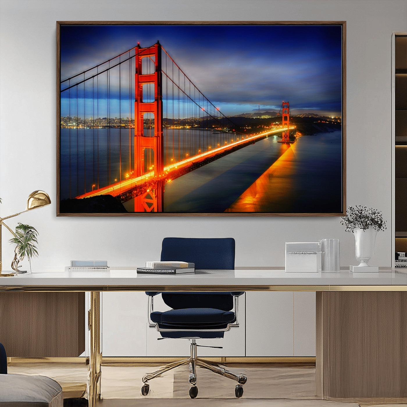 MGV-FC-36X24 - Large Wall Art San Francisco Canvas Print - Wonderful Golden Gate Bridge at Twilight
