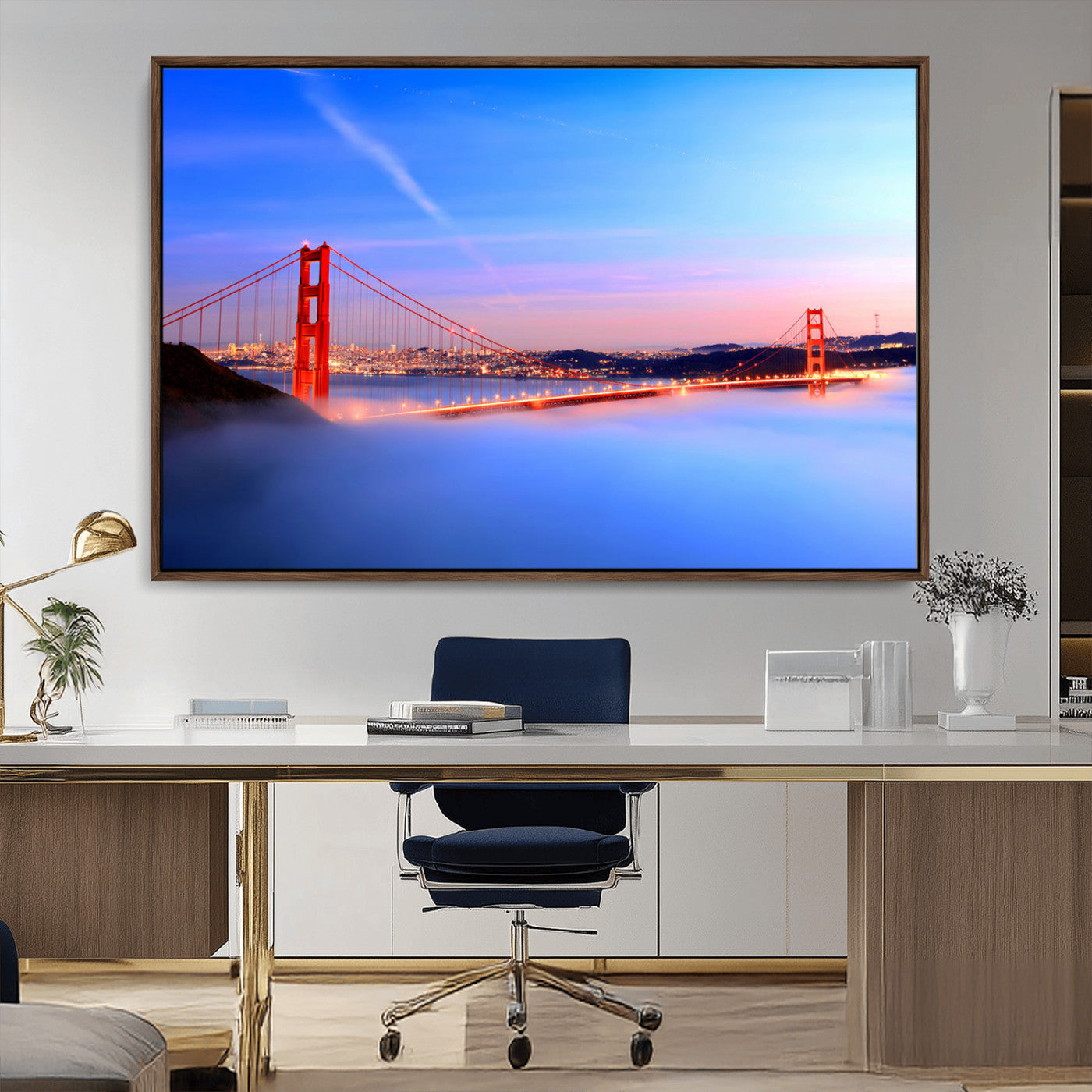 MGV-FC-36X24 - Golden Gate Bridge Wall Art Print, San Francisco Sunset Canvas Wall Art, Cityscape Canvas Print for