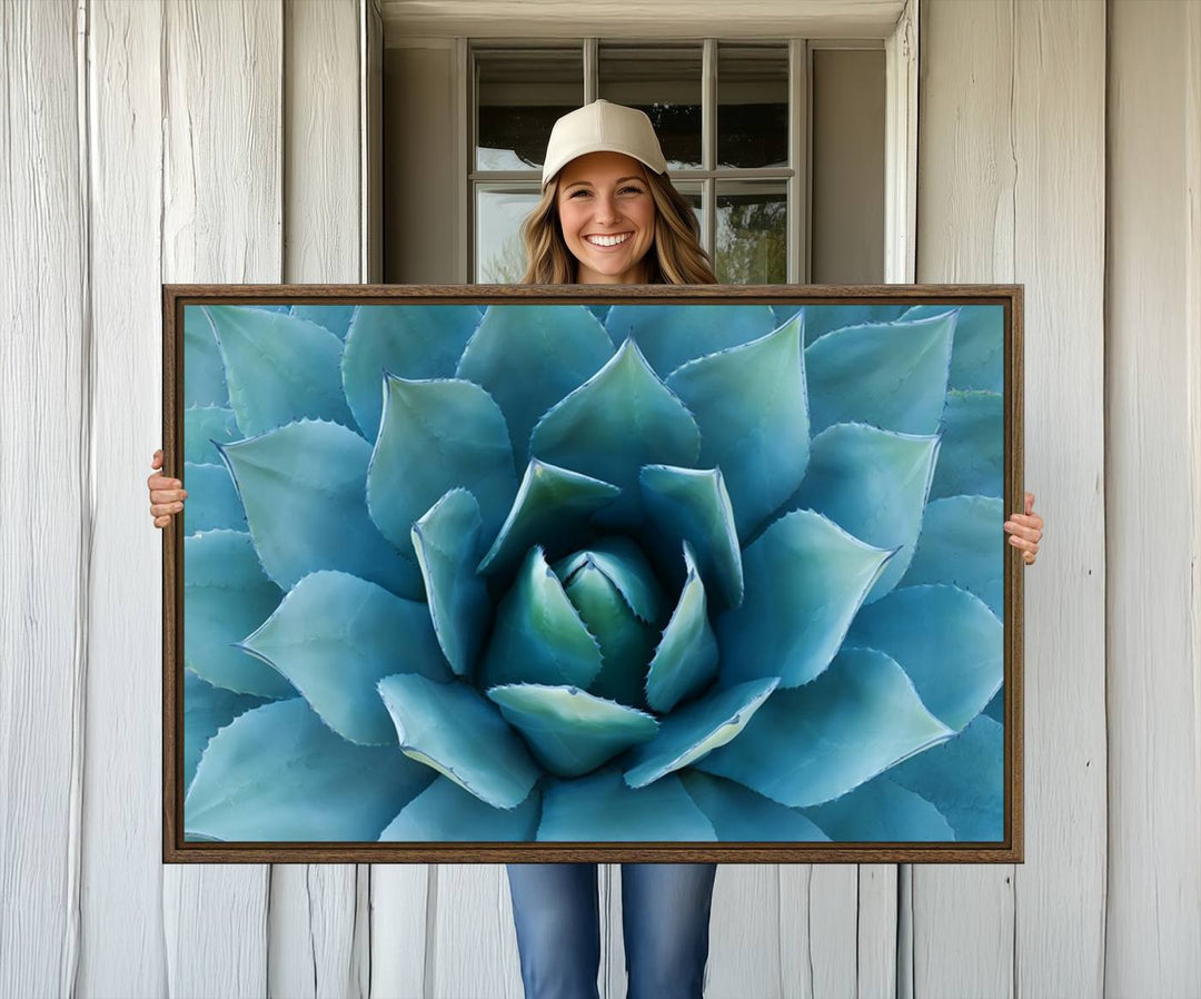 The Large Agave Succulent Canvas Wall Art is displayed on the wall.