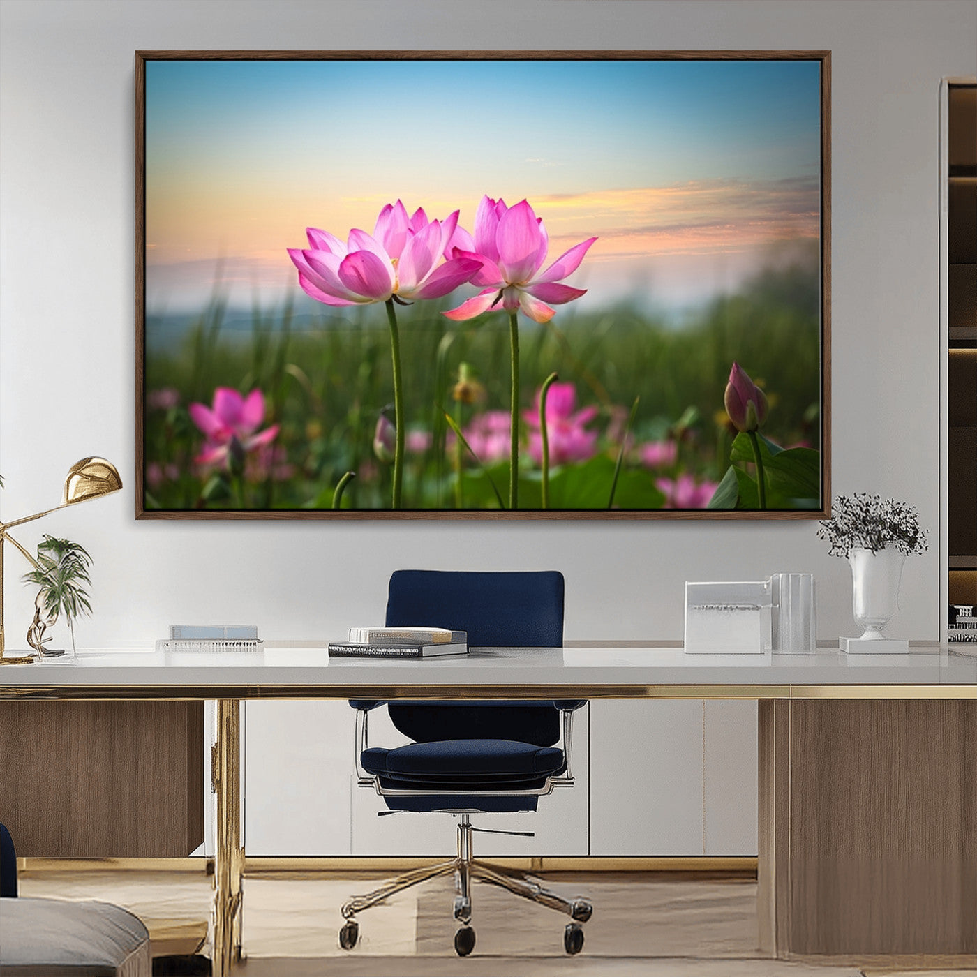 MGV-FC-36X24 - Pink Flower on the Mountain Canvas Print, Framed Pink Flower Canvas Wall Art