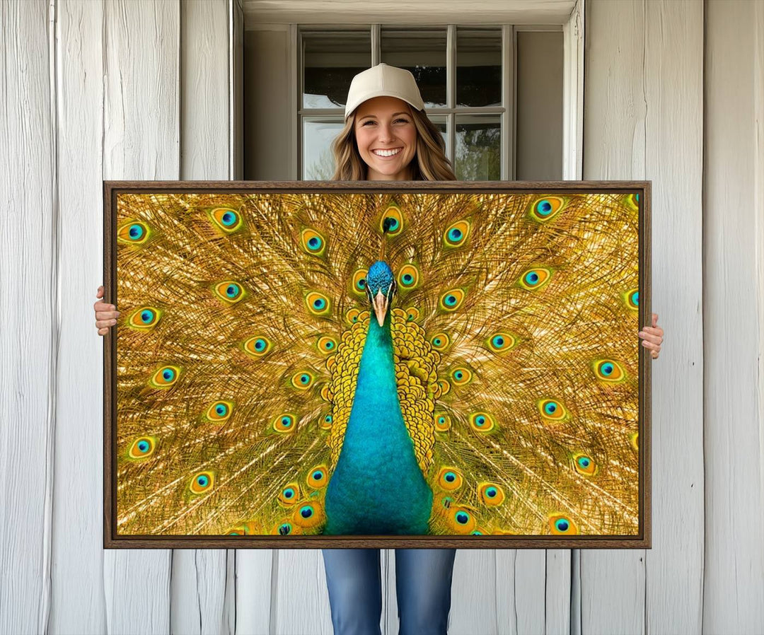 The Peacock Wall Art Canvas Print adorns a bright wall.