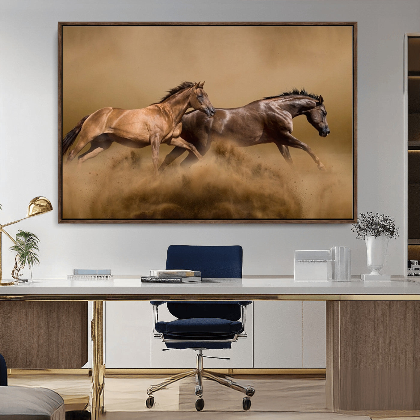MGV-FC-36X24 - Large Wall Art Animal Canvas Print - Two Running Brown Horses