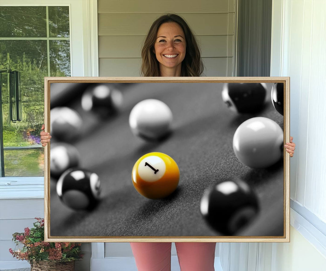 The Black and White Concept Billiard Balls Canvas Print elevates the space with museum-quality charm.