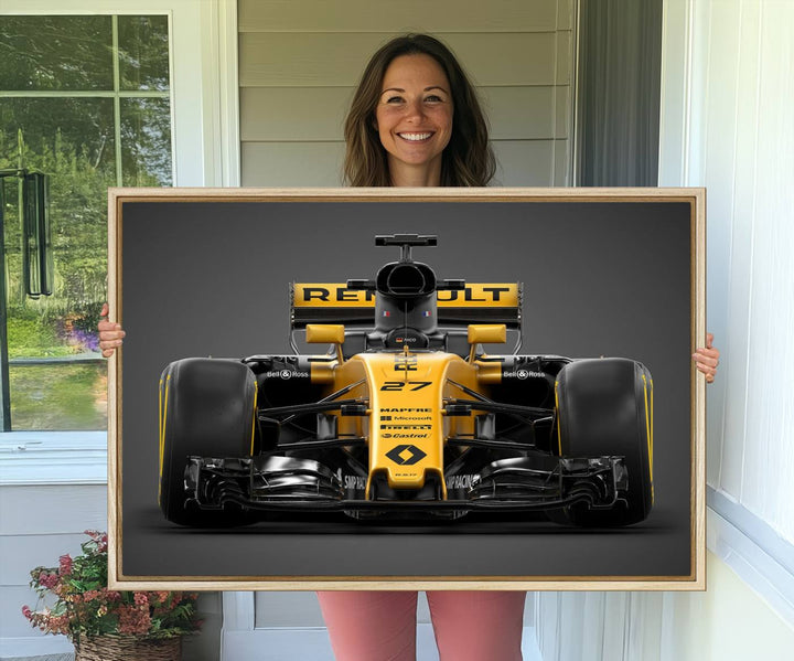 A yellow and black F1 Renault car canvas print with free shipping.