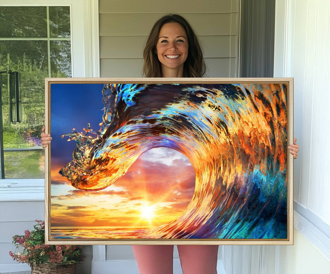 Wave Canvas Wall Art: A multi-panel sunset ocean scene that adds vibrant decor to any space.