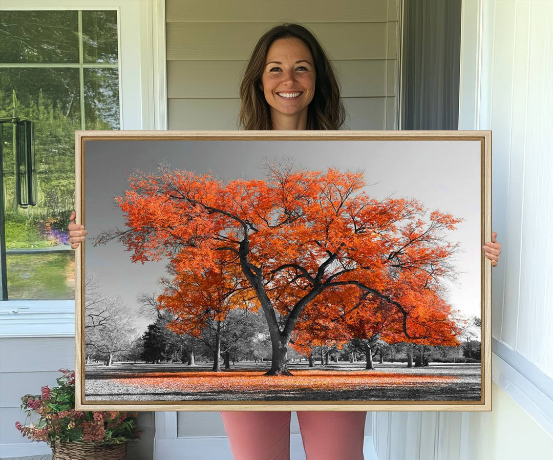 Orange Autumn Tree Canvas Wall Art Print: vibrant fall tree art on canvas.