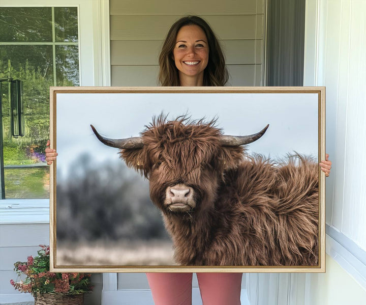 Fluffy Highland Cow Wall Art Canvas Print.