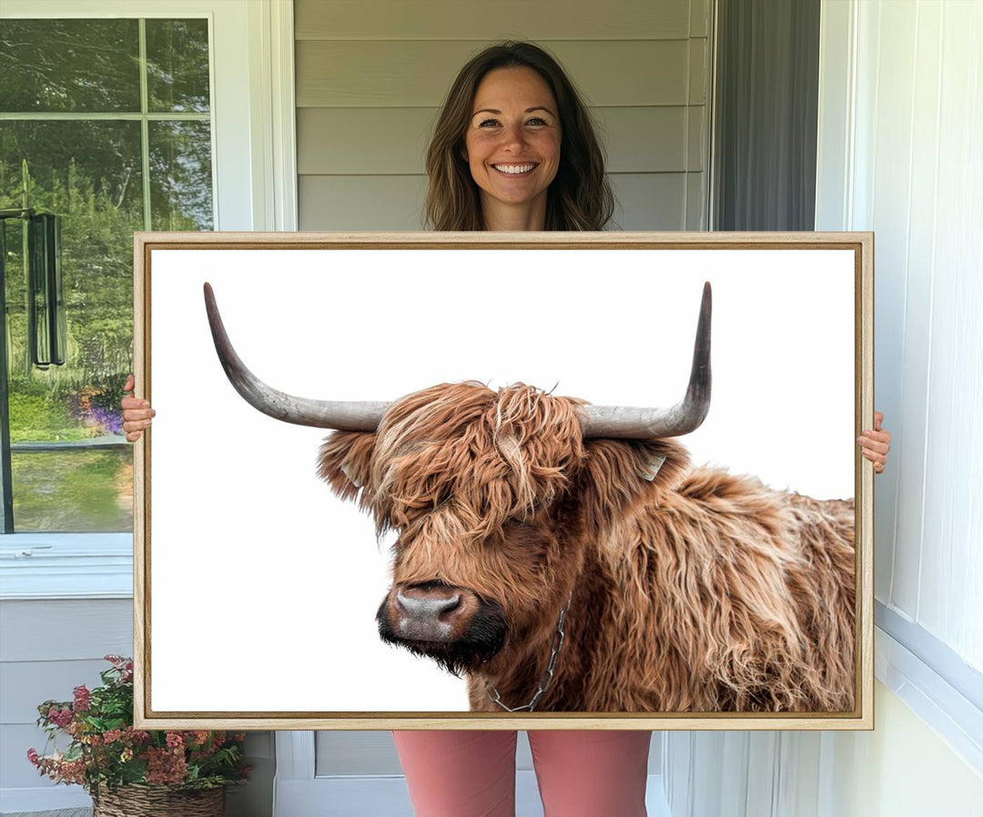 Self Portrait of Highland Cow Canvas Wall Art Print with UV coating.