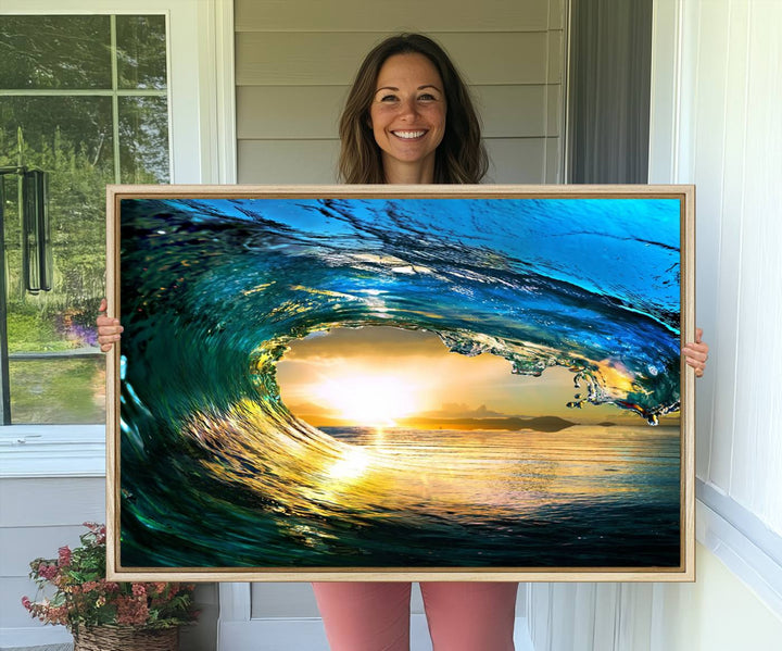 The Ocean Wave at Sunset Canvas Art exudes a coastal vibe.