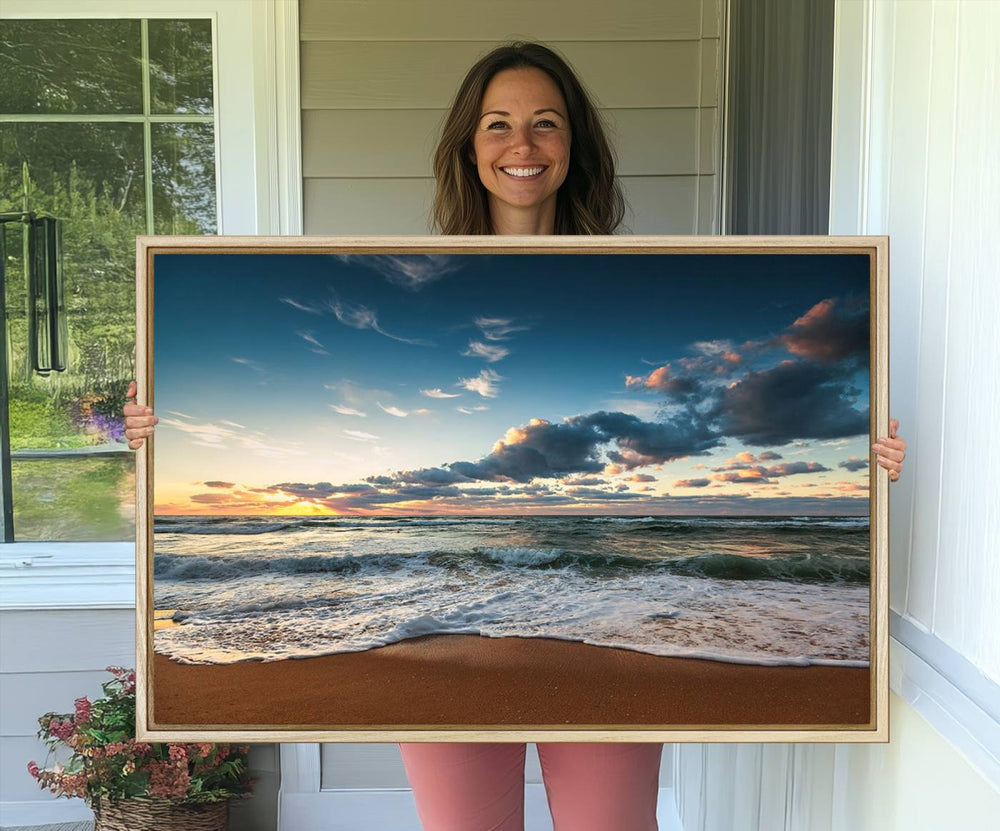 Ocean Beach Wall Art Canvas Print hangs prominently.