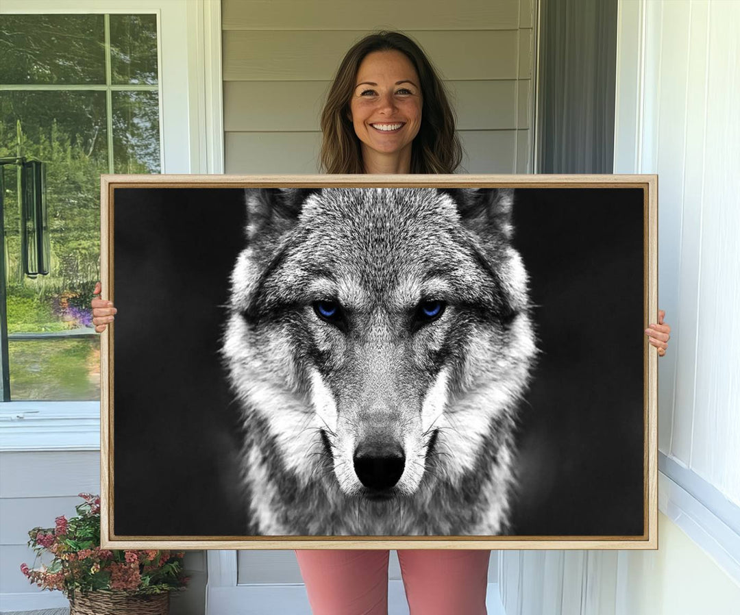 A ready-to-hang Black and White Wild Wolf Wall Art Canvas Print.