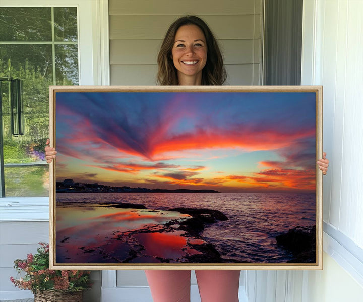 The Glorious Sunset on The Beach canvas print adorns the dining room.