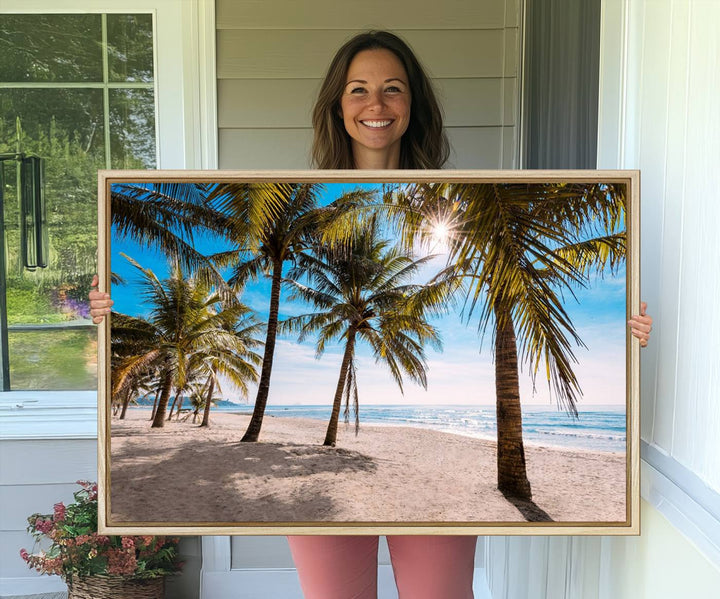 The Palm Beach Tropical Island Canvas Print is perfect wall art for a sunny beach vibe.