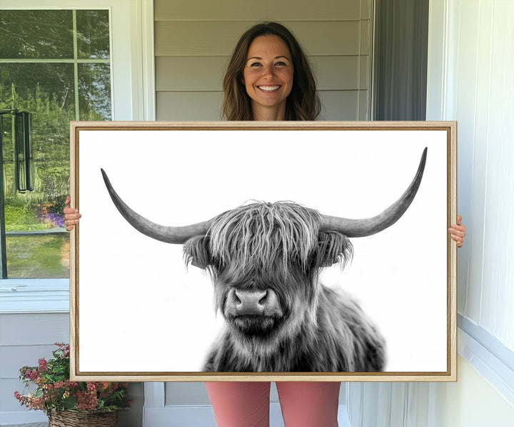 The Grayscale Scottish Highland Cow canvas is a museum-quality piece perfect for your dining room. Enjoy free shipping on this stunning artwork!.