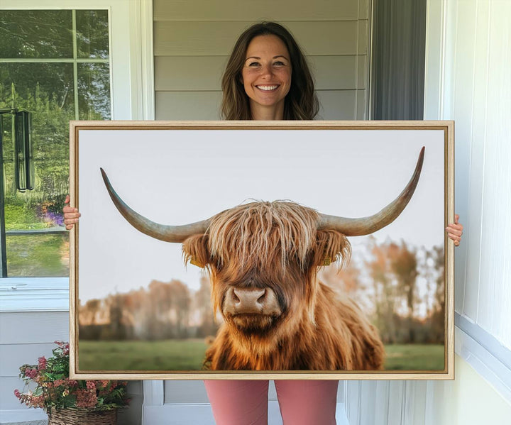 A dining room featuring a Highland Cow Animal Scottish Cattle canvas.