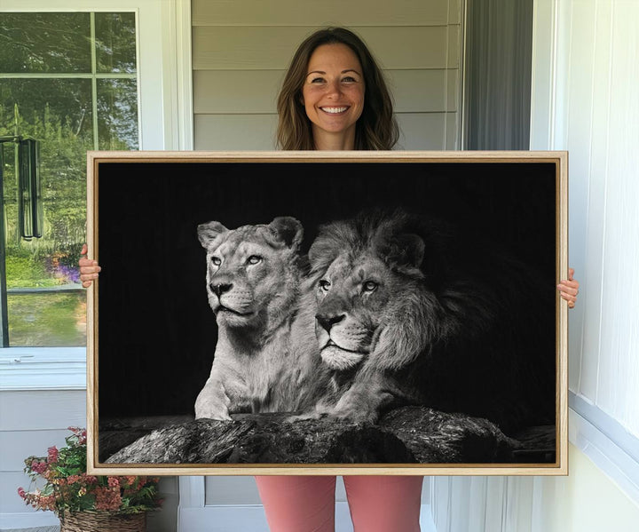 The Lion Couple Canvas Wall Art Print hangs prominently.