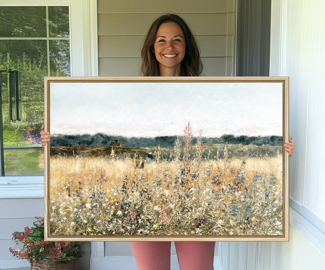 The Wildflower Field Wall Art adds a rustic touch to the space.