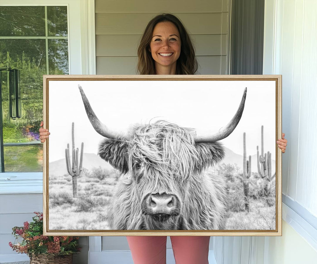 Enhance your kitchen with the Rustic Charm Cow Longhorn Bighorn Wall Art Canvas Print.