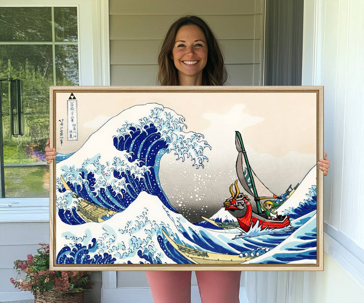 The Katsushika Hokusai Kanagawa Giant Wave Canvas print captures a vibrant sailing scene.