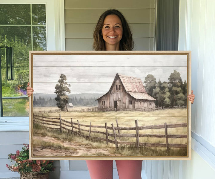 The wall is adorned with a Rustic Farmhouse Barn Wall Art.