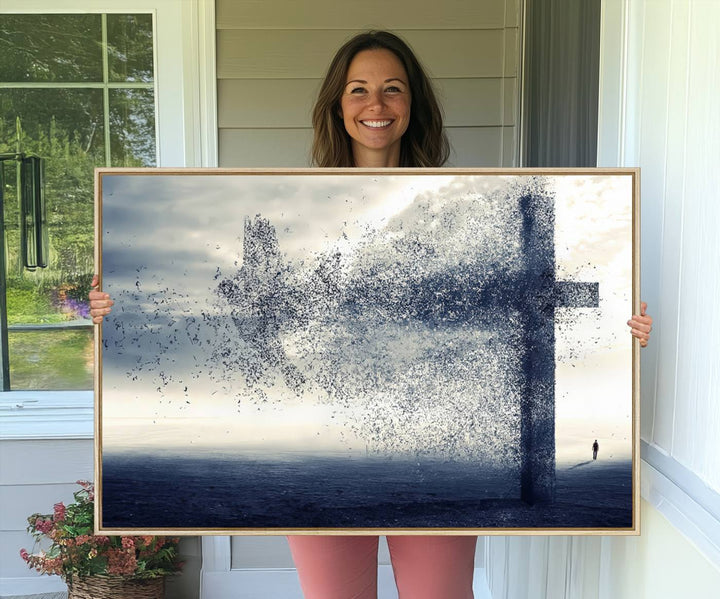 The Jesus and the Fading Cross wall art portrays a moody landscape.